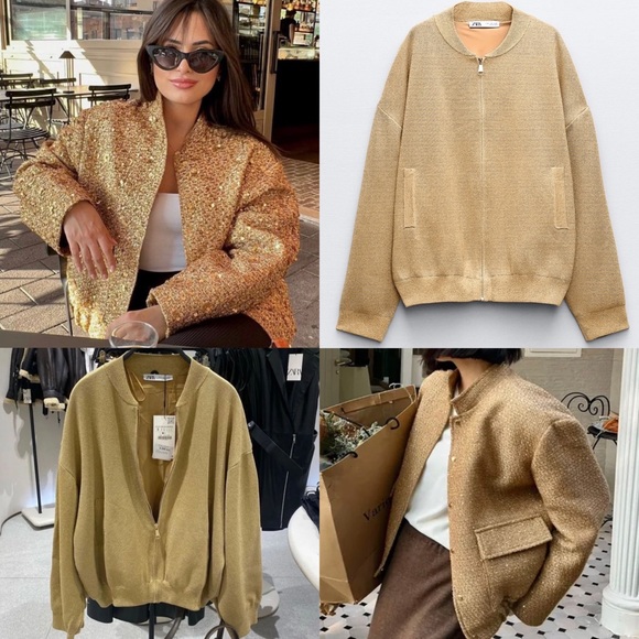Zara NWT gold oversized bomber jacket - Picture 1 of 10